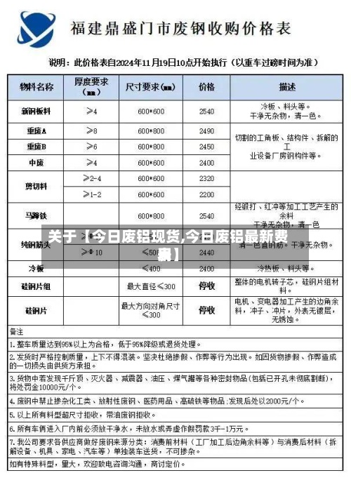关于【今日废铝现货,今日废铝最新费用
表】-第3张图片