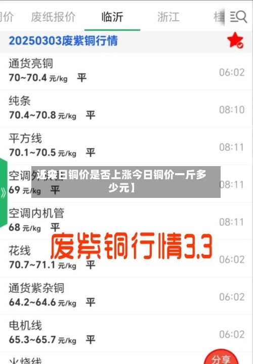 近来【今日铜价是否上涨今日铜价一斤多少元】